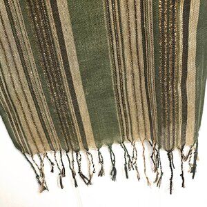 Olive Green & Neutral Striped Scarf